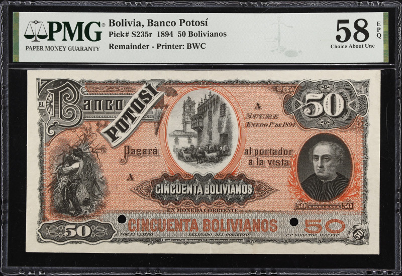 BOLIVIA. Banco Potosi. 50 Bolivianos, 1894. P-S235r. Remainder. PMG Choice About...