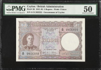 CEYLON. Government of Ceylon. 5 Rupees, 1941-49. P-36. PMG About Uncirculated 50.
Watermark of Chinze. Dated August 4th, 1943.

Estimate: $200.00- ...
