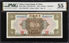 CHINA--REPUBLIC. Central Bank pf China. 5 Dollars, 1928. P-196b. PMG About Uncirculated 55.

Estimate: $200.00- $400.00