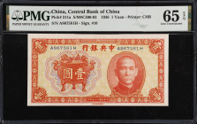 CHINA--REPUBLIC. Lot of (2). Central Bank of China. 1 Yuan, 1936. P-211a. Consecutive. PMG Gem Uncirculated 65 EPQ & Gem Uncirculated 66 EPQ.

Estim...