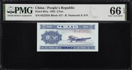 CHINA--PEOPLE'S REPUBLIC. People's Bank of China. 2 Fen, 1953. P-861a. PMG Gem Uncirculated 66 EPQ.

Estimate: $75.00- $125.00