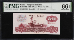 CHINA--PEOPLE'S REPUBLIC. Lot of (4). People's Bank of China. 5 Jiao, 1 & 5 Yuan, 1960-72. P-874b, 876a1, 876b, & 880b. PMG Gem Uncirculated 66 EPQ & ...