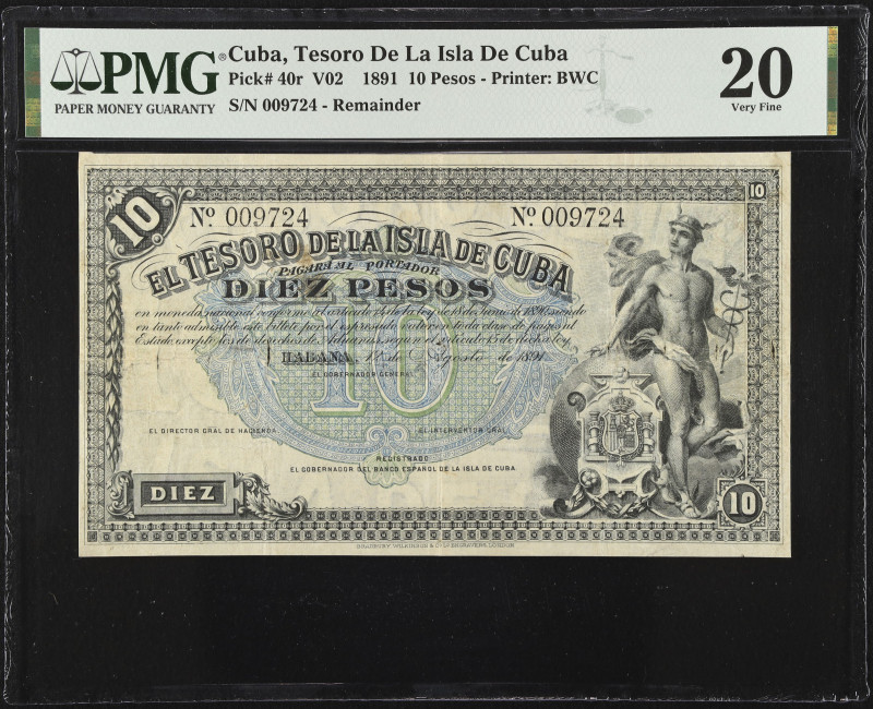 CUBA. Tesoro de la Isla de Cuba. 10 Pesos, 1891. P-40r. Remainder. PMG Very Fine...