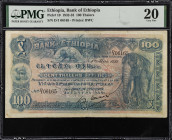 ETHIOPIA. Bank of Ethiopia. 100 Thalers, 1932. P-10. PMG Very Fine 20.
PMG comments "Pinholes".

Estimate: $350.00- $550.00