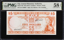 FIJI. Central Monetary Authority of Fiji. 5 Dollars, ND (1974). P-73b. PMG Choice About Uncirculated 58 EPQ.

Estimate: $90.00- $150.00