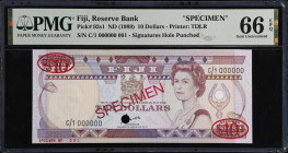 FIJI. Lot of (2). Reserve Bank of Fiji. 10 Dollars, ND (1989). P-92s1. Consecutive. Specimens. PMG Gem Uncirculated 66 EPQ.

Estimate: $200.00- $400...