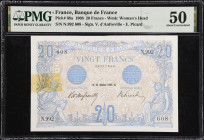 FRANCE. Banque de France. 20 Francs, 1906. P-68a. PMG About Uncirculated 50.
PMG comments "Foreign Substance".

Estimate: $150.00- $250.00