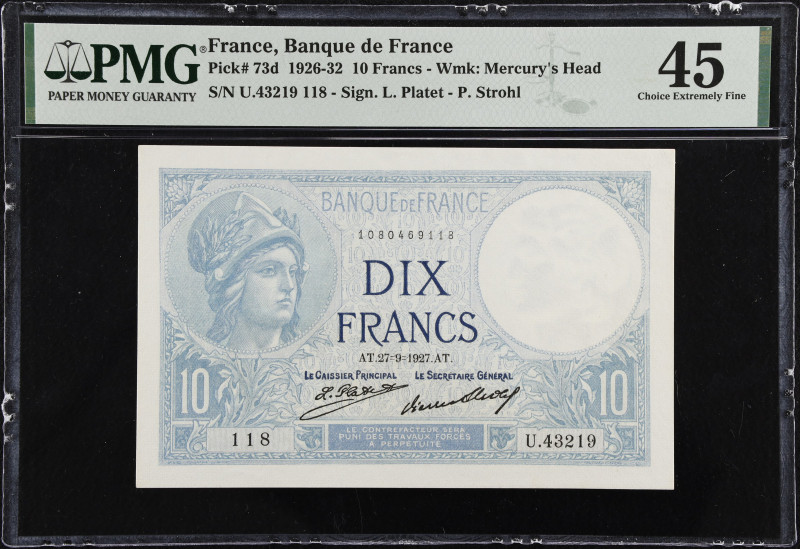 FRANCE. Banque de France. 10 Francs, 1927. P-73d. PMG Choice Extremely Fine 45....