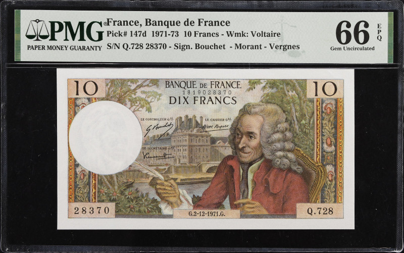 FRANCE. 10 Francs, 1971. P-147d. PMG Gem Uncirculated 66 EPQ.

Estimate: $50.0...