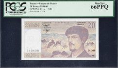 FRANCE. Banque de France. 20 Francs, 1981. P-151a. PCGS Currency Gem New 66 PPQ.

Estimate: $50.00- $100.00