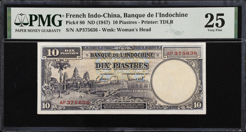 FRENCH INDO-CHINA. Banque de l'Indochine. 10 Piastres, ND (1947). P-80. PMG Very...