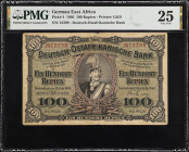 GERMAN EAST AFRICA. Deutsch-Ostafrikanische Bank. 100 Rupien, 1905. P-4. PMG Very Fine 25.
PMG comments "Minor Rust."

Estimate: $300.00- $500.00