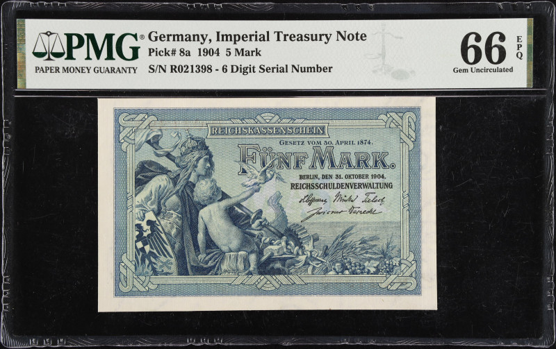 GERMANY. Imperial Treasury Note. 5 Mark, 1904. P-8a. PMG Gem Uncirculated 66 EPQ...