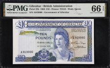 GIBRALTAR. Government of Gibraltar. 10 Pounds, 1986. P-22b. PMG Gem Uncirculated 66 EPQ.

Estimate: $50.00- $100.00