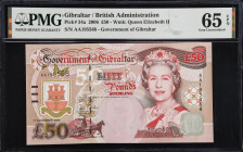 GIBRALTAR. Lot of (2). Government of Gibraltar. 50 Pounds, 2006. P-34a. Consecutive. PMG Gem Uncirculated 65 EPQ.

Estimate: $125.00- $250.00