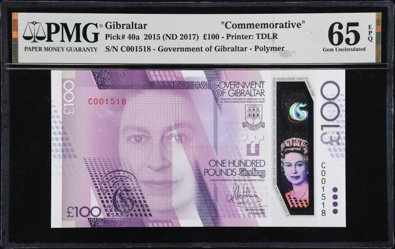 GIBRALTAR. Government of Gibraltar. 100 Pounds, 2015 (ND 2017). P-40a. Commemora...