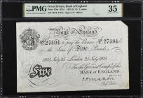 GREAT BRITAIN. Bank of England. 5 Pounds, 1925. P-320a. PMG Choice Very Fine 35.
PMG comments "Previously Mounted".

Estimate: $150.00- $250.00