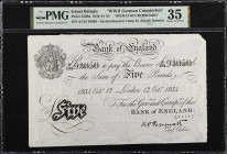 GREAT BRITAIN. Bank of England. 5 Pounds, 1934. P-335Ba. Operation Bernhard Counterfeit. PMG Choice Very Fine 35.

Estimate: $150.00- $250.00