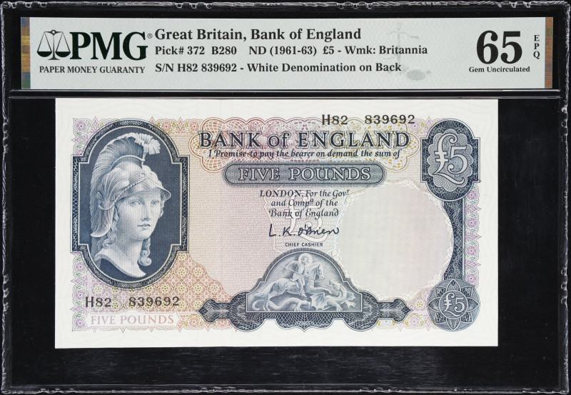 GREAT BRITAIN. Bank of England. 5 Pounds, ND (1961-63). P-372. PMG Gem Uncircula...