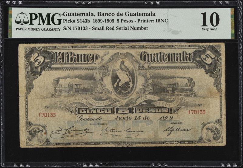 GUATEMALA. El Banco de Guatemala. 5 Pesos, 1899. P-S143b. PMG Very Good 10.
Pri...