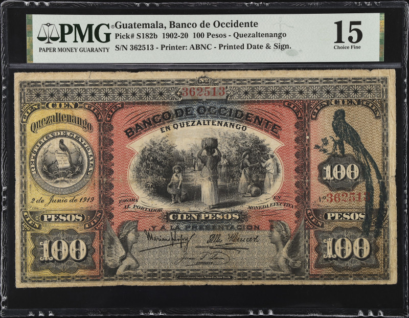 GUATEMALA. Banco de Occidente en Quezaltenango. 100 Pesos, 1902-20. P-S182b. PMG...