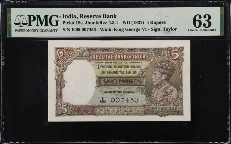 INDIA. Reserve Bank of India. 5 Rupees, ND (1937). P-18a. PMG Choice Uncirculate...