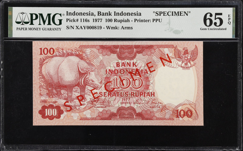 INDONESIA. Bank Indonesia. 100 Rupiah, 1977. P-116s. Specimen. PMG Gem Uncircula...