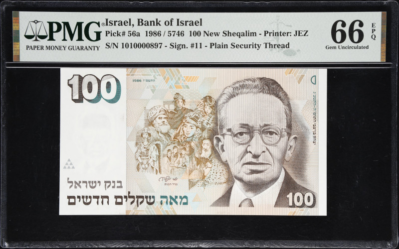 ISRAEL. Bank of Israel. 100 New Sheqalim, 1986. P-56a. PMG Gem Uncirculated 66 E...