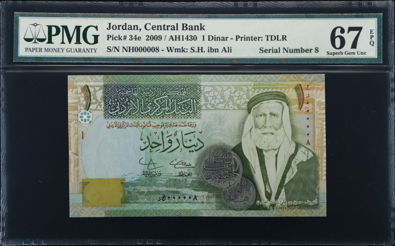 JORDAN. Central Bank of Jordan. 1 Dinar, 2009. P-34e. Serial Number 8. PMG Super...