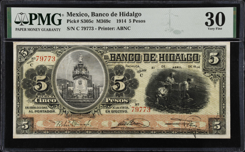 MEXICO. Banco de Hidalgo. 5 Pesos, 1914. P-S305c. M369c. PMG Very Fine 30.

Es...