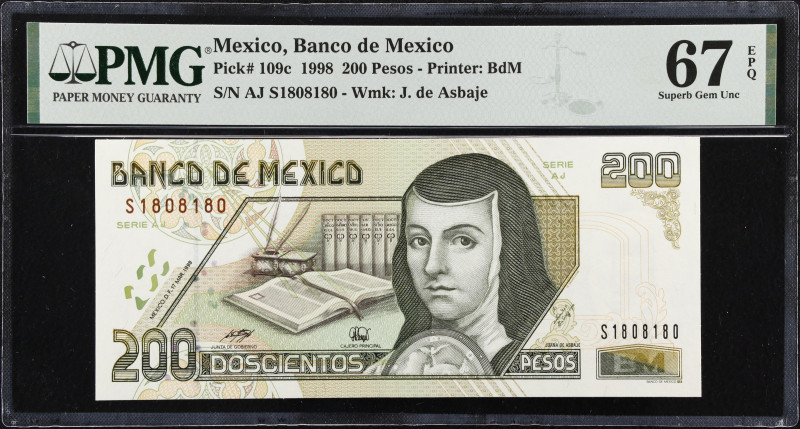 MEXICO. Banco de Mexico. 200 Pesos, 1998. P-109c. PMG Superb Gem Uncirculated 67...