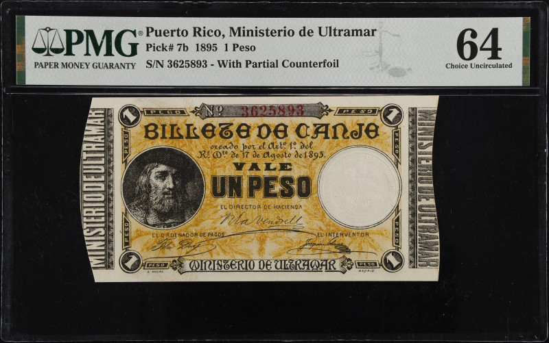 PUERTO RICO. Ministerio de Ultramar, Madrid. 1 Peso, 1895. P-7b. PMG Choice Unci...