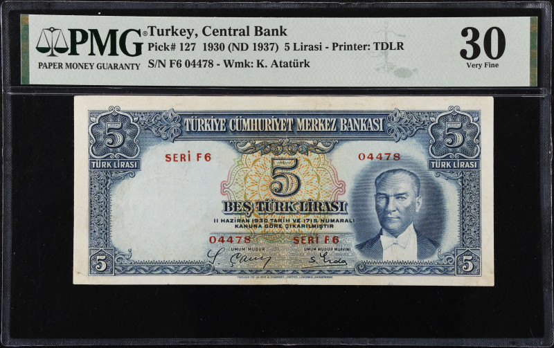 TURKEY. Turkiye Cumhuriyet Merkez Bankasi. 5 Lira, 1930 (ND 1937). P-127. PMG Ve...