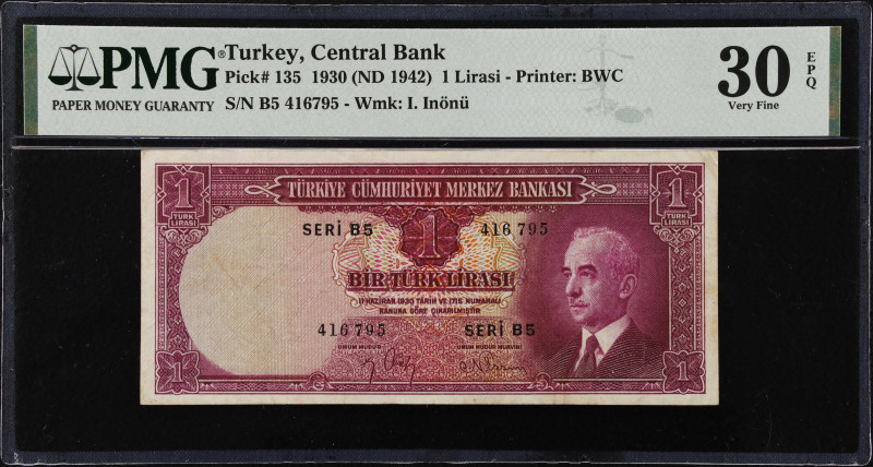 TURKEY. Turkiye Cumhuriyet Merkez Bankasi. 1 Lira, 1930 (ND 1942). P-135. PMG Ve...