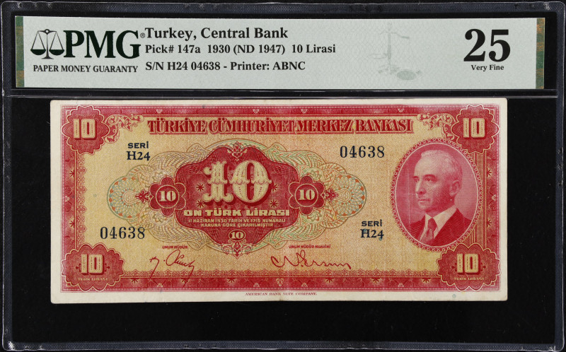 TURKEY. Turkiye Cumhuriyet Merkez Bankasi. 10 Lira, 1930 (ND 1947). P-147a. PMG ...