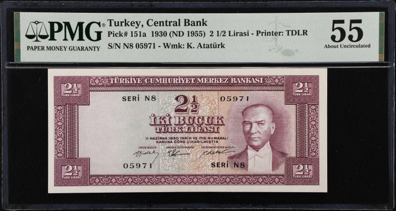 TURKEY. Turkiye Cumhuriyet Merkez Bankasi. 2 1/2 Lira, 1930 (ND 1955). P-151a. P...