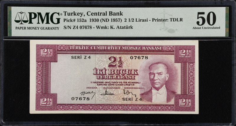 TURKEY. Turkiye Cumhuriyet Merkez Bankasi. 2 1/2 Lira, 1930 (ND 1957). P-152a. P...