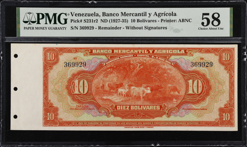 VENEZUELA. Banco Mercantil y Agricola. 10 Bolivares, ND (1927-35). P-S231r2. Rem...