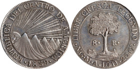 GUATEMALA. Central American Republic. 8 Reales, 1839/7-NG MA/BA. Nueva Guatemala Mint. PCGS Genuine--Cleaned, AU Details.
KM-4.
From the Helena Coll...
