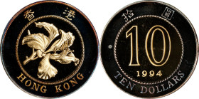HONG KONG. Bi-Metallic Proof 10 Dollars, 1994. PCGS PROOF-68 Deep Cameo.
Fr-15A; KM-70A. Mintage: 20,000.

Estimate: $400.00- $600.00