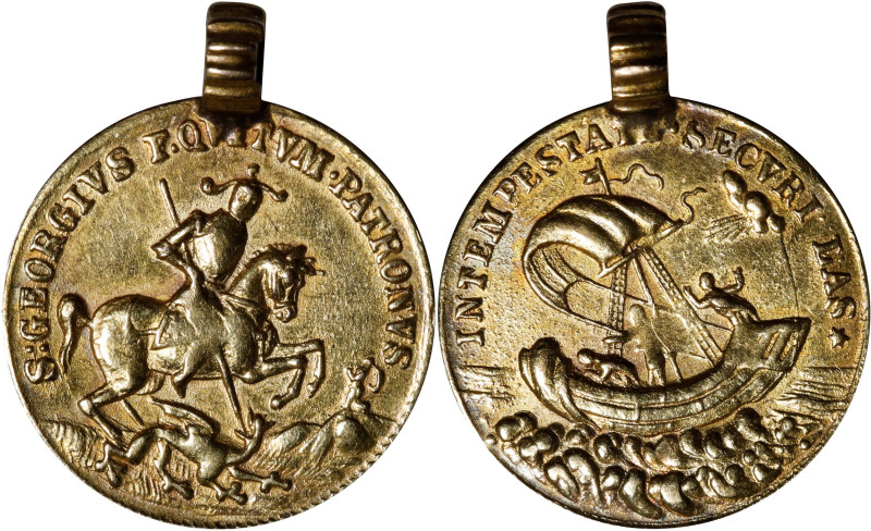 HUNGARY. St. George (1/2 Ducat) Gold Medal, ND. Kremnica Mint. VERY FINE.
cf. F...