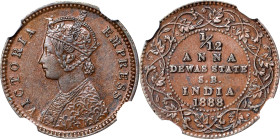 INDIA. Dewas (Senior Branch). 1/12 Anna, 1888. Krishanji Rao (under Victoria as Empress). NGC AU-58.
KM-11.

Estimate: $100.00- $150.00