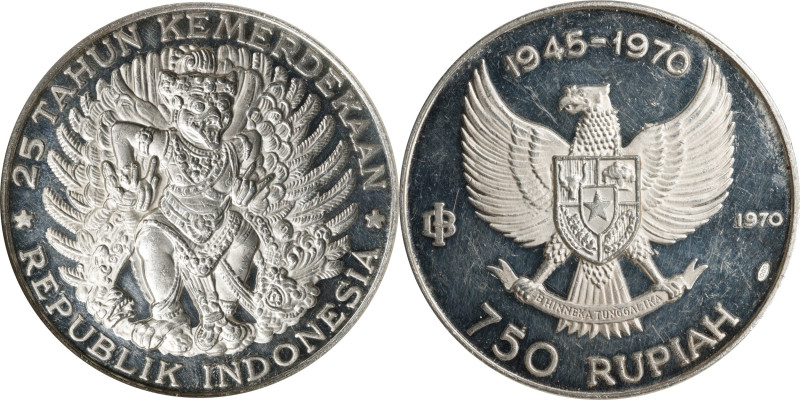 INDONESIA. 750 Rupiah, 1970. Paris Mint. NGC PROOF-61 Cameo.
KM-26. Mintage: 4,...