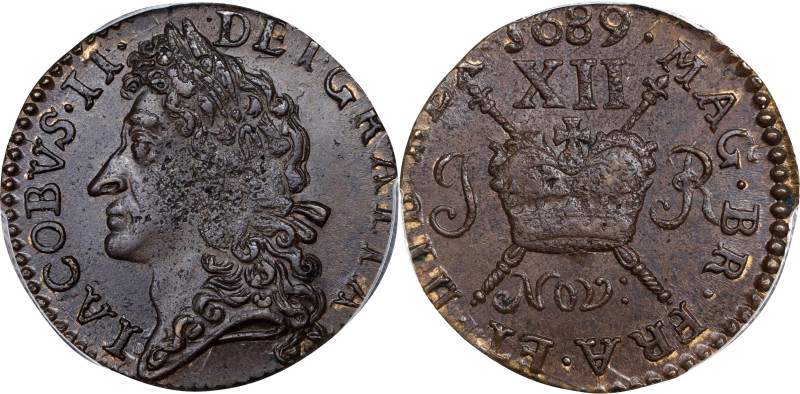 IRELAND. Gun Money Shilling, 1689 (Nov). Dublin Mint. James II. PCGS MS-63.
S-6...