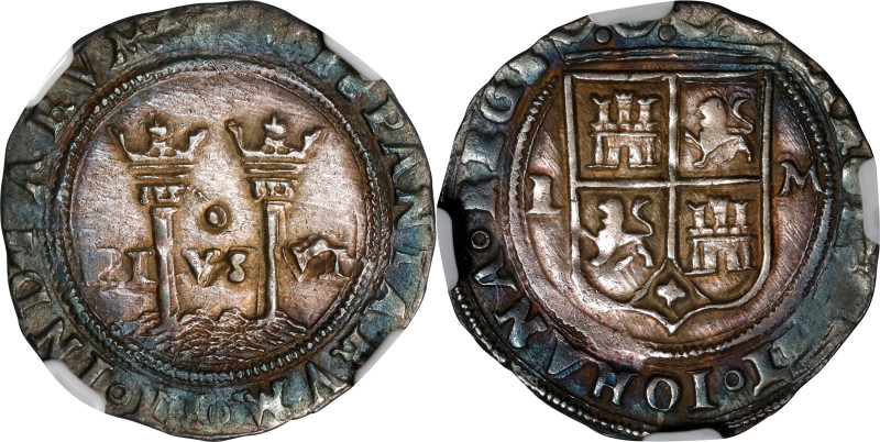 MEXICO. Cob Real, ND (1542-55)-L M. Mexico City Mint. Carlos & Johanna. NGC AU-5...