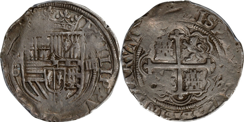 MEXICO. Cob 4 Reales, ND (1572-89)-Mo O. Mexico City Mint. Philip II. PCGS AU-50...