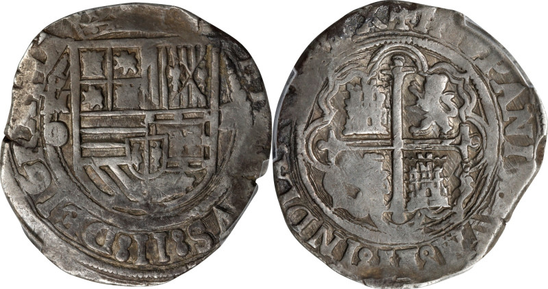 MEXICO. Cob 4 Reales, ND (1572-89)-Mo O. Mexico City Mint. Philip II. PCGS EF-45...