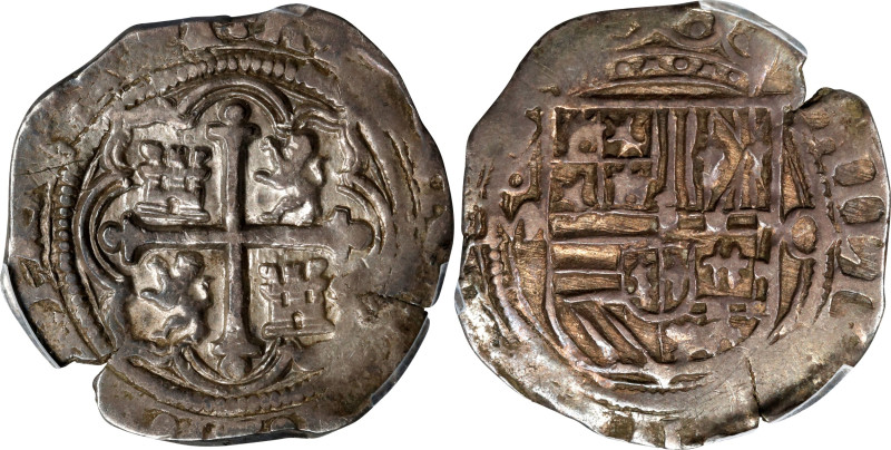 MEXICO. Cob Real, ND (1556-98)-Mo O. Mexico City Mint. Philip II. PCGS AU-50.
K...