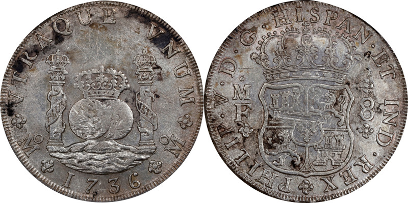 MEXICO. 8 Reales, 1736-Mo MF. Mexico City Mint. Philip V. PCGS Genuine--Corrosio...