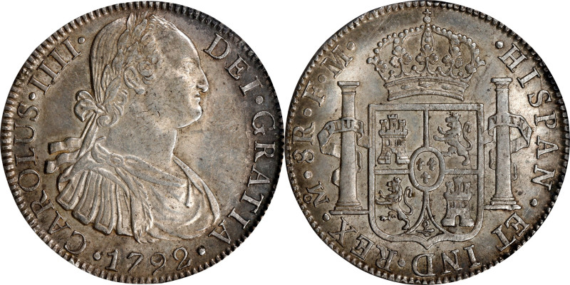 MEXICO. 8 Reales, 1792-Mo FM. Mexico City Mint. Charles IV. PCGS AU-58.
KM-109;...